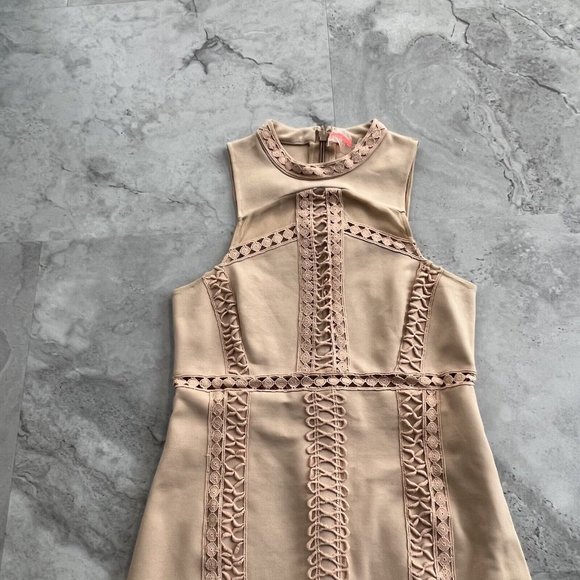 Free People Nude Skyscraper Bodycon Mini Dress Crochet Womens Small S - Picture 3 of 8